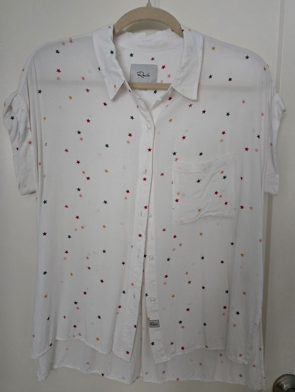 Rails "Whitney Rainbow Twinkle" White Star-Print Button Shirt-Multicolor Stars